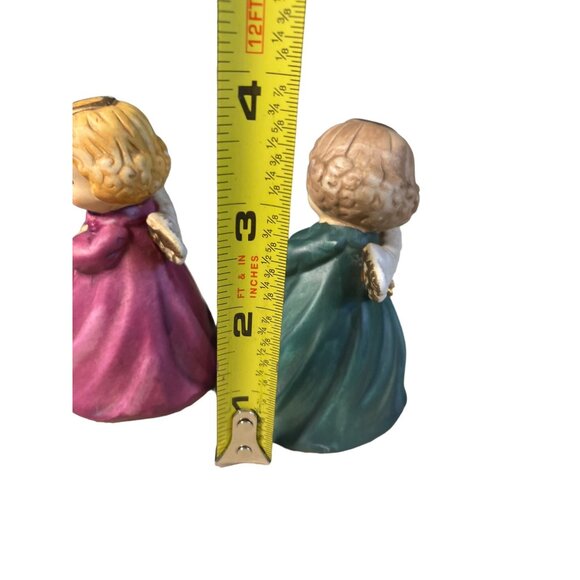 Ceramic Christmas Angel Bells Set of Two Red Green - Picture 10 of 13